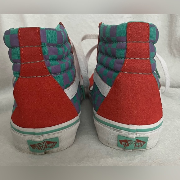 Vans SK8 Old Skool Checkered Hi-Tops Sneakers Mens 5/Wms 6.5 green/purple/orange - Picture 5 of 6